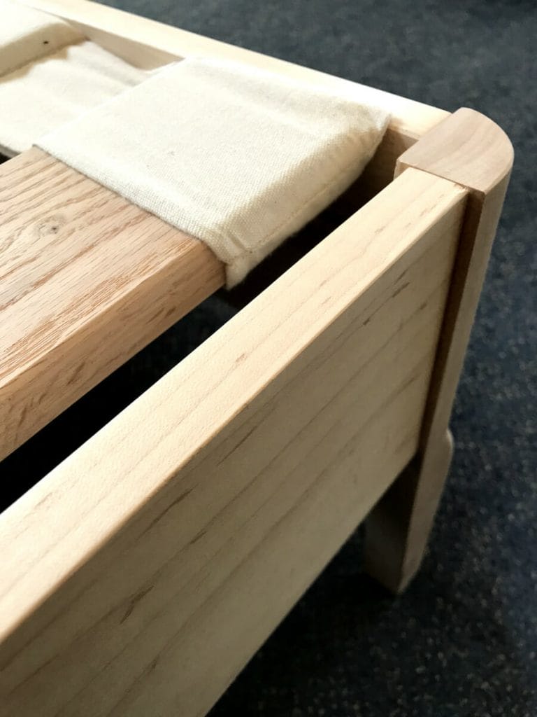 MapleUnfinOakSlat2 Maple Platform Bed Frame with Oak slat top used to support a natural latex mattress